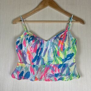 Lilly Pulitzer Women's Linnea Crop Top Sz 0 Strappy Peplum Padded Ruffle Shirt